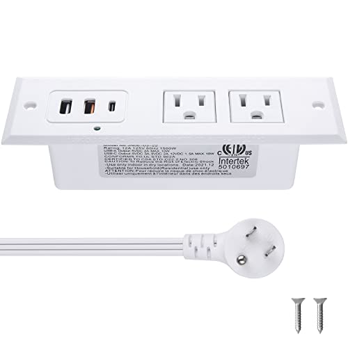 CCCEI Recessed Power Strip with 45 W USB C Port, Fast Charging USB A Port Desk Outlet, Furniture Hidden Charging Station for Side Table, End Table, with 6 FT 45 Degree Flat Plug Extension Cord White