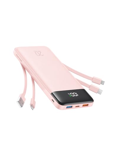 charmast 20000mAh Portable Charger with Built in Cables, 22.5W Travel Power Bank Fast Charging, USB C Cell Phone Battery Pack for iPhone 16/15/14/13/12/11 Series, iPad, Samsung, Android, Tablet