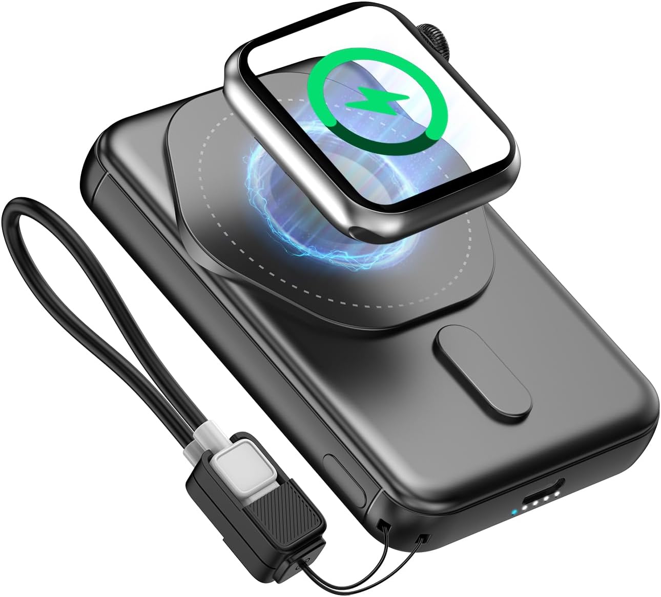 Magnetic Portable Charger, 3 in 1 Wireless Power Bank for Magsafe 5000mAh Battery Pack, PD20W Fast Charging with Built-in USB-C Cable, S05 for iPhone 16/15/14/13 Series, Apple Watch/Airpods