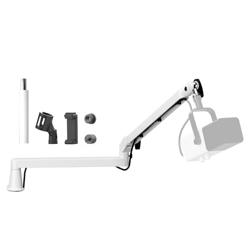 Low Profile Mic Arm Microphone Boom Arm Professional Adjustable with 15cm Riser Solid Desk Mount Clamp Cable Management Microphone Holder Stand for Podcast Streaming Gaming Mic Stand for White
