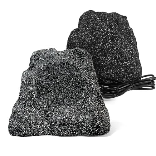 Herdio Outdoor Rock Bluetooth Speakers Wired IPX7 Waterproof 400 Watt Resin Material All Weather for Deck Pool Backyard Patio Garden BBQ (1 Pair Black)