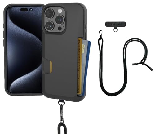 Smartish iPhone 16 Pro Wallet Case with Crossbody Lanyard Strap - Wallet Slayer Vol. 1 - [Slim + Protective] Credit Card Holder with Universal Detachable Shoulder Neck Strap - Black Tie Affair