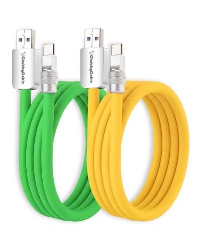 chubbycable Couple Chubby 2-Pack 120W USB C Cable Extra Thick Silicone Fast Charging Cable Compatible with iPhone 17-15 Series iPad Galaxy Series, Green+Yellow, USB-A to Type-C, 6.6FT