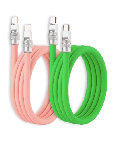 chubbycable Couple Chubby 2-Pack 240W USB C Cable Extra Thick Silicone Fast Charging Cable Compatible with iPhone 17-15 Series iPad Galaxy Series, Pink+Green, Type-C to Type-C, 3.3FT