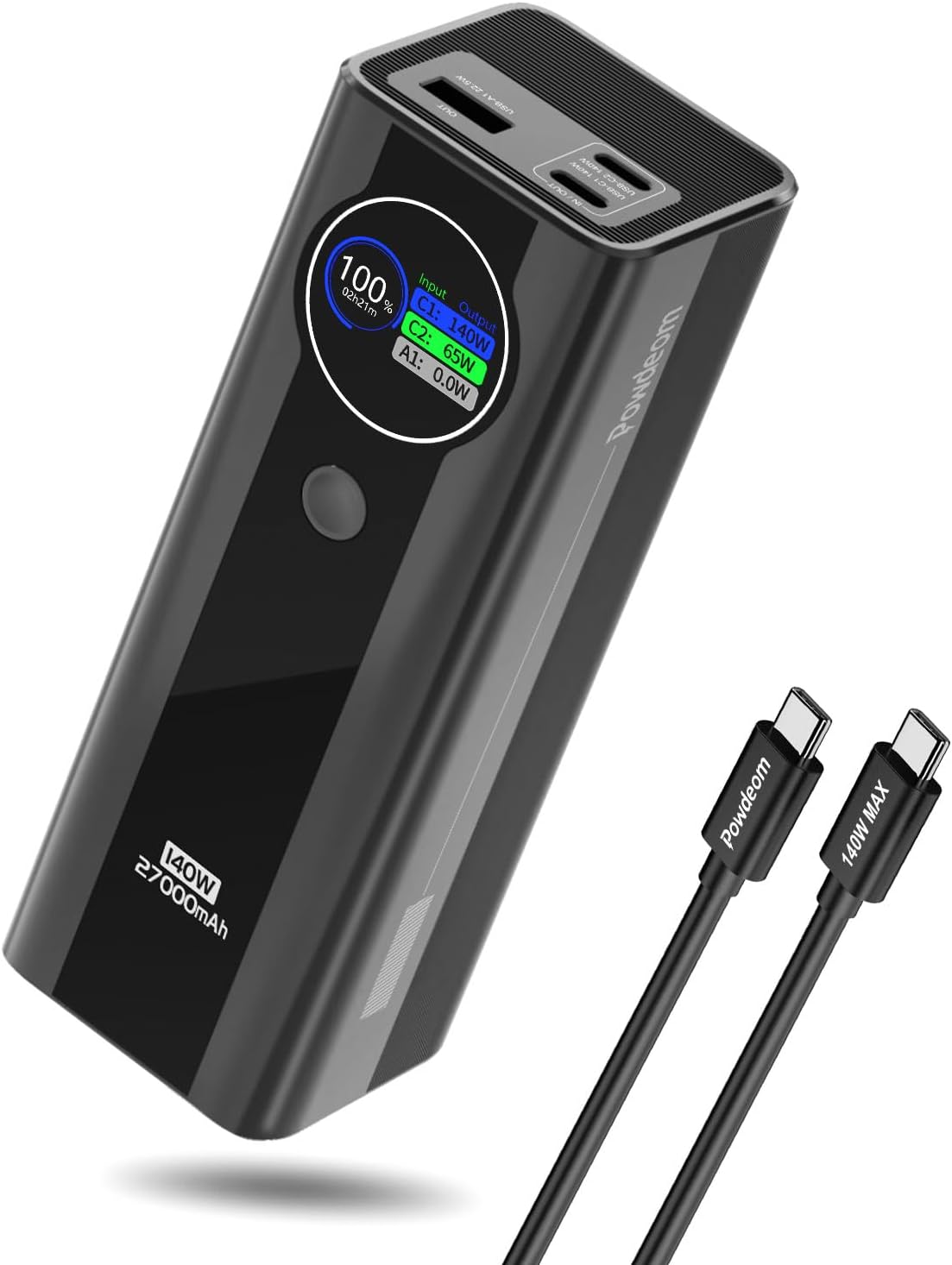 140W Power Bank, 27000mAh 3-Port Portable Laptop Charger, Smart Digital Display, 140W USB C Fast Recharge, PD3.1 Battery Pack for iPhone, MacBook, iPad etc (No Wall Charger Included)