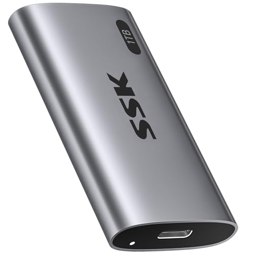 SSK 1TB SSD External Hard Drive, Portable SSD Up to 550MB/s Fast Solid State Drives, External Drive USB 3.2 Gen2 for iPhone 15/Pro, Windows, Mac, Android with LED Light, Trim, Smart Supported