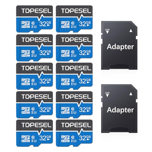 TOPESEL 10-Pack 32GB Micro SD Card Class 10 Micro-SDXC Memory Card UHS-I, High Speed Flash TF Card for Security Camera/Smartphone/Drone/Dash Cam/Tablet/PC, C10, U1, 32GB 10Pack
