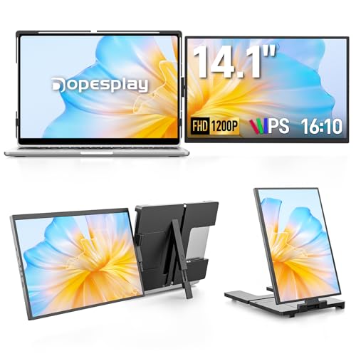 Laptop Screen Extender, 14" FHD 1200P IPS External Portable Monitor for Laptop, Plug & Play Dual Screen Monitor for 14"-17" Laptops, Compatible with Mac, Wins, Chrome, Android, Dex