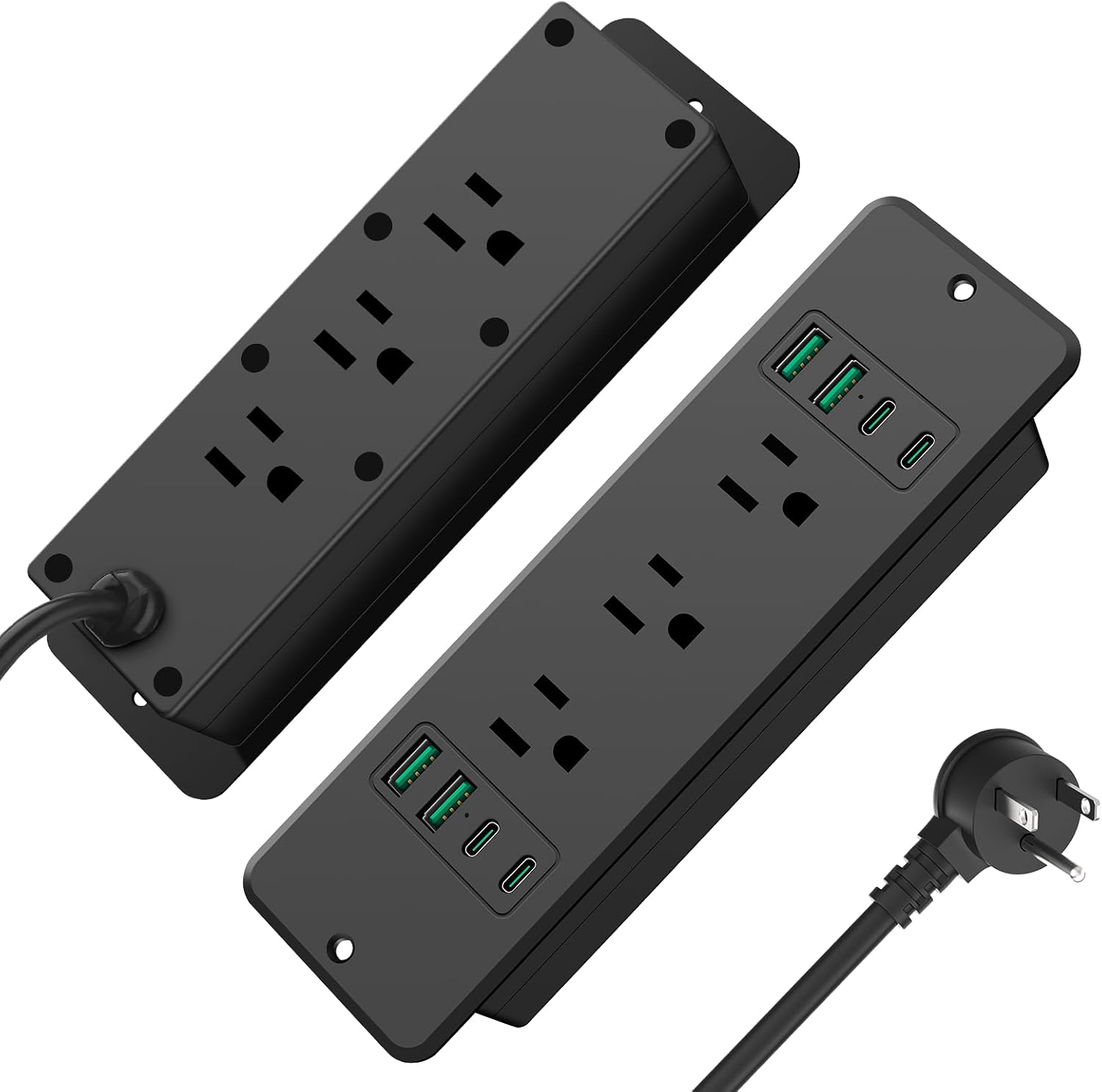 HHSOET 14 in 1 Fast Charging Recessed Power Strip, 45W Furniture Power Outlet, Flush Mount Surge Protection with 6 AC Plugs, 4 USB-A and 4 USB-C, 10ft Power Cord. (Black)