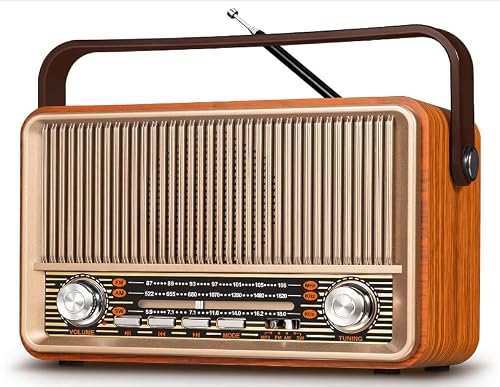 PRUNUS J-120 Radio Portable AM FM, Plug in Wall or Rechargeable Battery Powered Transistor Radio for Home Outdoor Emergency Use,Retro Vintage Bluetooth Speaker with AUX TF USB Playing