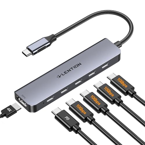LENTION 6-in-1 USB C Hub Dock with 4K @60HZ HDMI Display, 4 USB-C Ports (USB 3.2 Gen 2, 10 Gbps), PD 100W Charging and for iPhone15 Series, New MacBook Pro, Mac Air, More (CE33, Space Gray)