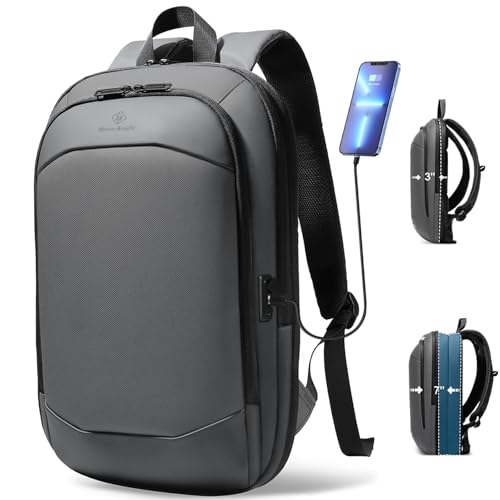 hk Business Backpack for Men 17 Inch,Slim & Expandable Waterproof Travel Laptop Backpack with USB Charger Port (Dark Grey)