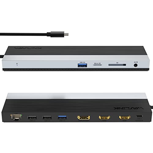 WAVLINK USB C Docking Station, USB-C Dock Triple Display PD 85W,USB Type C Hub with DisplayPort, HDMI, USB 2.0/3.0, Gigabit Ethernet, SD/TF Slot, Audio Jack for Windows and Mac