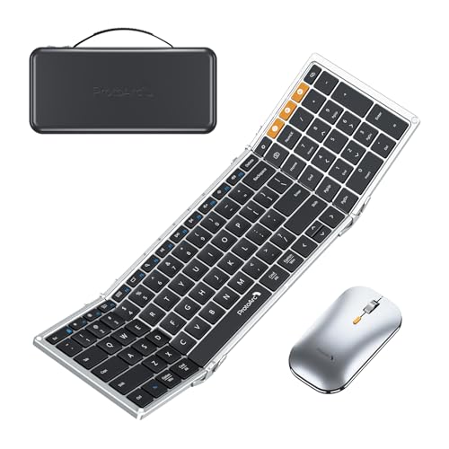 ProtoArc Foldable Keyboard and Mouse, XKM01 True Full-Size Folding Wireless Keyboard Mouse for Business Travel, a Portable Office Suite On-The-Go, Compatible with Laptop iPad Tablet - Black Silver