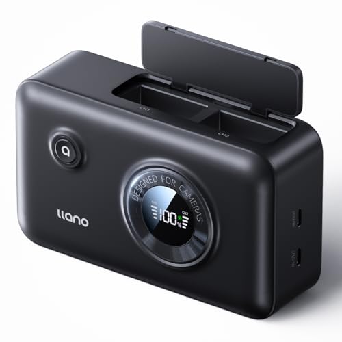 llano CS3 2-in-1 NP-W126s Fast Camera Dual Battery Portable Charger for Fujifilm XT30II X100VI X-M5 XS10 XT3 XT2 XT1 XT30 XT20 XT10 X100V, 12400mAh Built-in 20W USB C Power Bank,Smart Digital Display