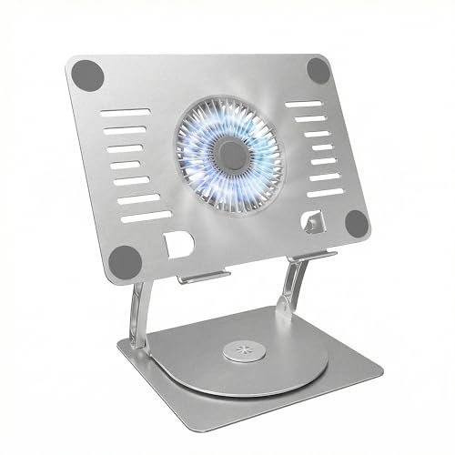 SHUWEI Gaming Laptop Cooling Pad with 360 Rotation Base, Ergonimic Aluminum Laptop Cooling Stand with 3 Speed Fan, Adjustable Height Laptop Cooling Pad for 10-17.3'' Notebook - Silver