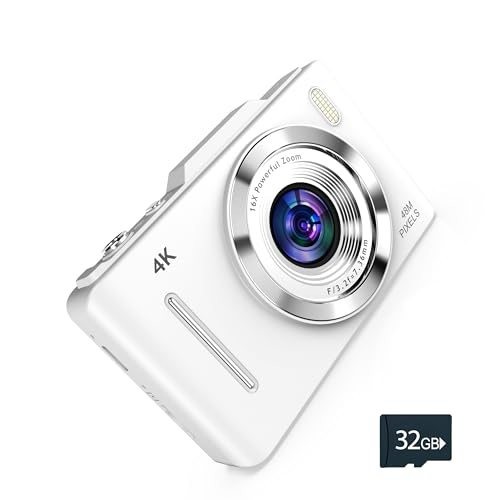 4K Digital Camera - 48MP Photos 32GB SD Card & Lanyard Included - Travel-Friendly, Digital Point and Shoot Camera, Kid-Sized, Small Camera Gift for Kids, Girls, Students & Teens
