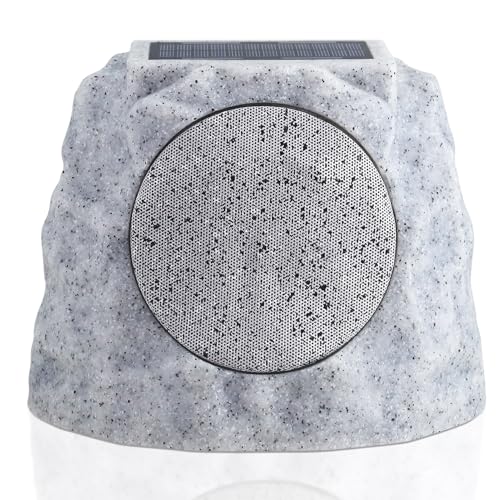 Solar Rock Speakers Outdoor Water-Resistant Solar Powered Rock Speaker with Lights RGB and TWS Pair for Patio Outside Garden BBQ Deck