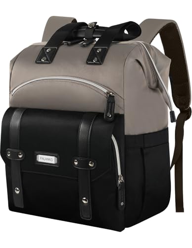 FALANKO Women Laptop Backpack, Doctor Nurse Teacher Work Adult Backpack for 15.6 Inch Laptop with RFID Anti-theft USB Charging Port College Business Computer Bookbag Grey Black