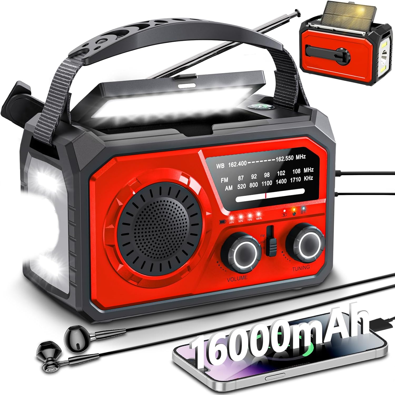 GIDEZH Solar Emergency Radio (16000mAh)