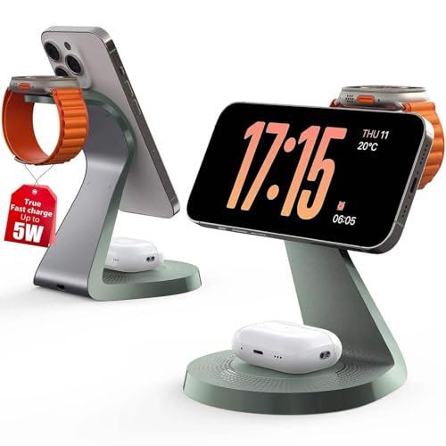 3 in 1 Charging Station for Apple Devices, Mag-Safe Charger Stand Fast Charging, Wireless Charger for iPhone 16/15/14/13/12 Series, & AirPods, & iWatch (USB-C Charger Included)