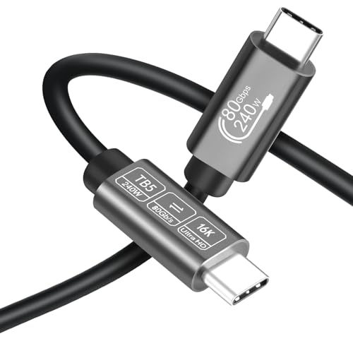 USB C Cable 80Gbps Thunderbolt 5/4/3 6ft, USB4 | 240W Fast Charging | 16K/8K Video Display | Compatible with MacBook Pro/Air, iPad Pro, Dell XPS, Galaxy S24 (USB 4.0/3.2/3.1)