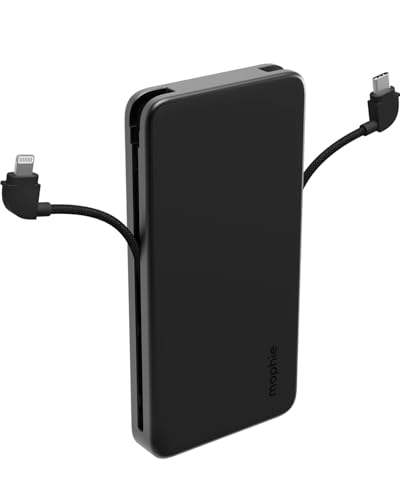 Mophie Powerstation Plus 10,000mAh Power Bank - Has Integrated USB-C and Lightning Cables, Fast Charging for Smartphones, Tablets, and iPhones