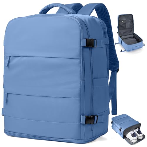 coowoz Large Travel Backpack Carry On for Women Man Waterproof Gym Backpacks with Laptop Compartment Mochila de Viaje Teacher Personal Item Backpack Rucksack Airplane Accessories Must Haves Sky Blue