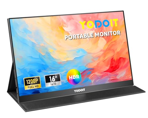 Yodoit Portable Monitor for Laptop 1920x1200 16" FHD Screen IPS Display with USB Type C Port, Built-in Speakers and Smart Cover