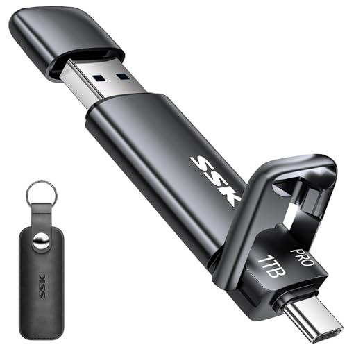 SSK 1TB USB C Thumb Drive up to 1000MB/s,Fast Flash Dual Drive,External Portable SSD Drive Type C+USB A 3.2 Gen 2 Flash Drive,USB C Memory Stick for iPhone 15/PS4/Android Phone/Tablet/Windows/Mac