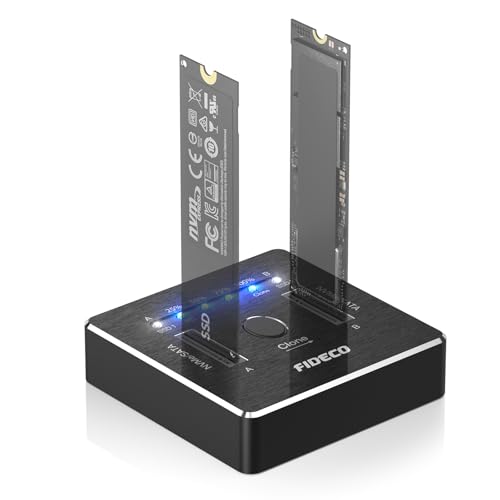 FIDECO M.2 NVMe SATA SSD Cloner Dock, USB 3.2 Gen 2 X 2, 20Gbps Dual NVMe SATA SSD Enclosure, M.2 Duplicator Cloner, Support Offline Clone, UASP and Trim, Aluminum Design