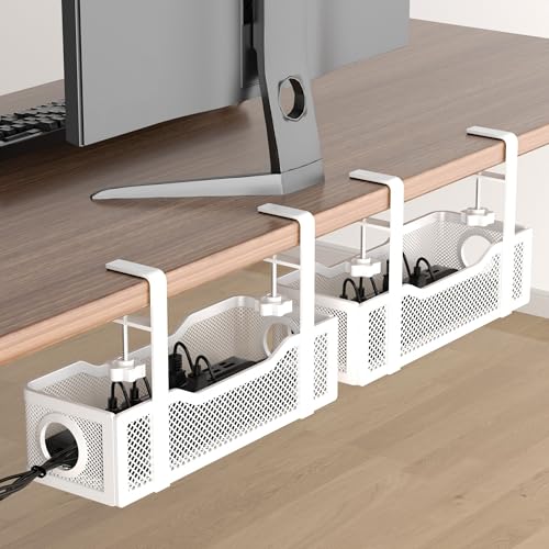 Cinati 2 Pack Under Desk Cable Management Box (White)