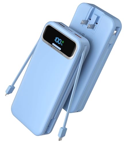 Portable Charger Power Bank with Built in Cables and AC Wall Plug,PD20W&SCP22.5W USB-C Super Fast Charging,20000mAh Travel Phone Charging,LED Display Battery Pack Compatible All iPhone Samsung etc