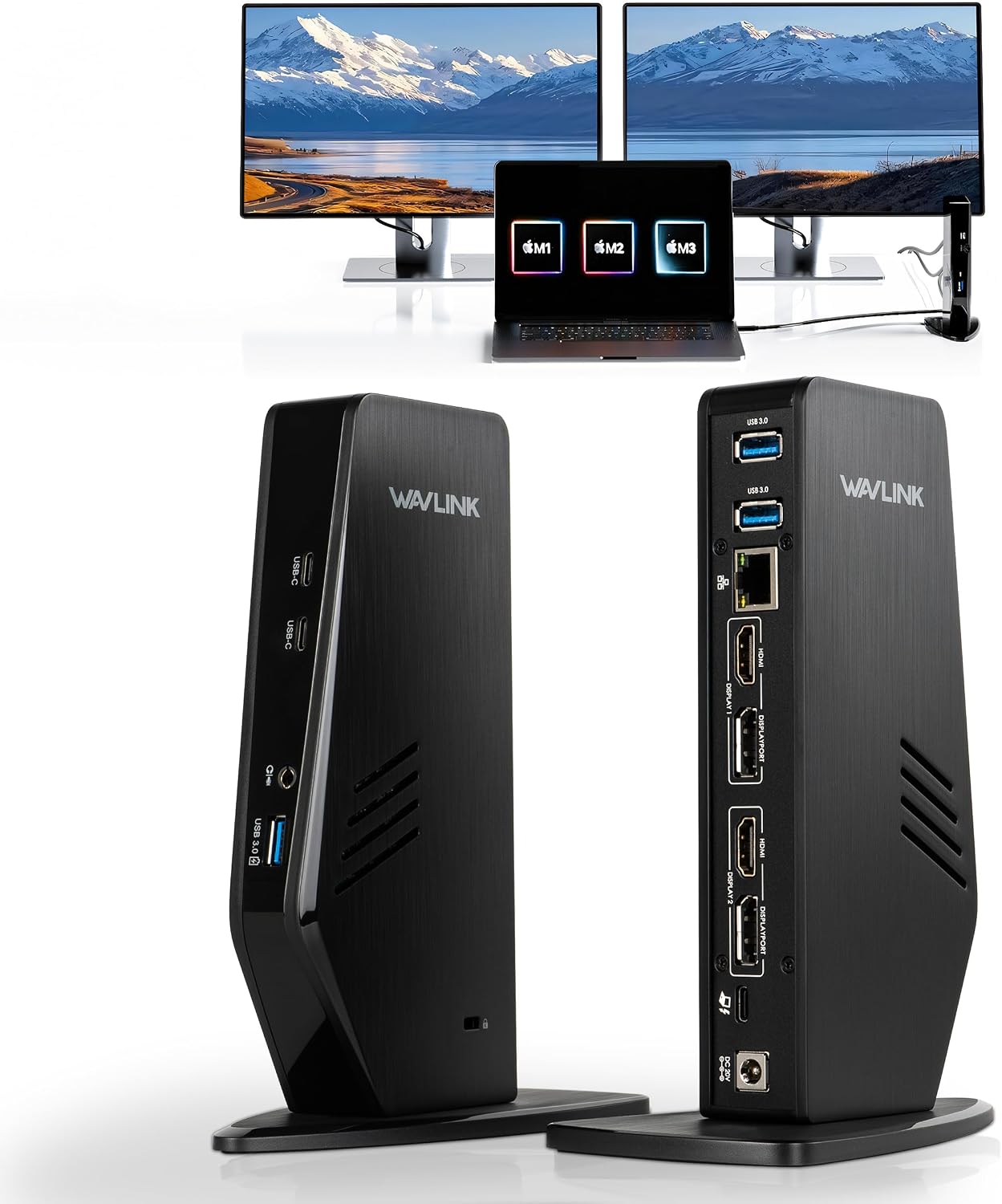 WAVLINK USB 3.0 and USB-C Universal Laptop Docking Station with 100W, Dual Monitor Docking Station for Windows or Mac, 4K HDMI (2 HDMI,2 Display Ports,3 USB-A, 2 USB-C, Ethernet, Audio&Mic)