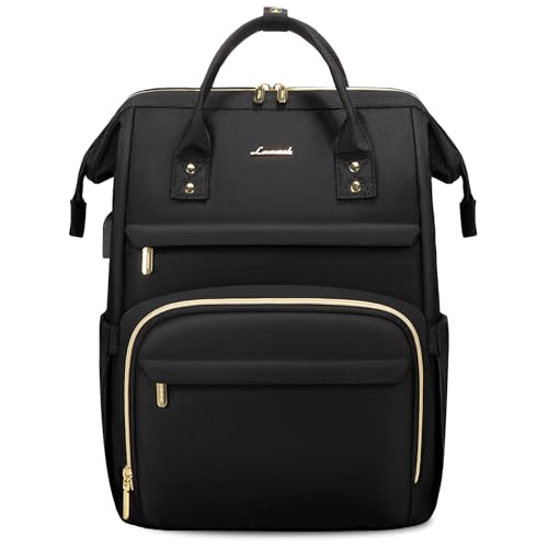 LOVEVOOK Laptop Backpack for Women,18 Inch Professional Womens Travel Backpack Purse Computer Laptop Bag Nurse Teacher Backpack,Waterproof College Work Bags Carry on Back Pack with USB Port,Black