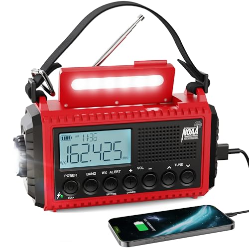 Raynic Emergency Radio, 5000mAh/18500mWh Weather Radio, Solar Hand Crank Emergency Radio with AM/FM/NOAA, Cell Phone Charger, Headphone Jack, Flashlight, Type-C Charging and SOS Siren for Hurricane