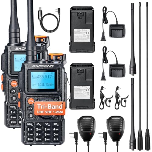 BAOFENG K6 Tri-Band Handheld Ham Radio Full Kit, 5W Two Way Radio, UHF/VHF/1.25M/NOAA/FM/Air Receiver, 2600mAh Battery Type-C Charging, Speaker Mic, Programming Cable, Chirp Compatible [2 Packs]