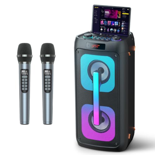 Karaoke Machine for Adults, Portable Party Speaker with 2 Wireless Microphones/Bluetooth 5.3, PA System with Disco Lights for Big Party, Outdoor, Ideal Gifts for Family, Music Lover