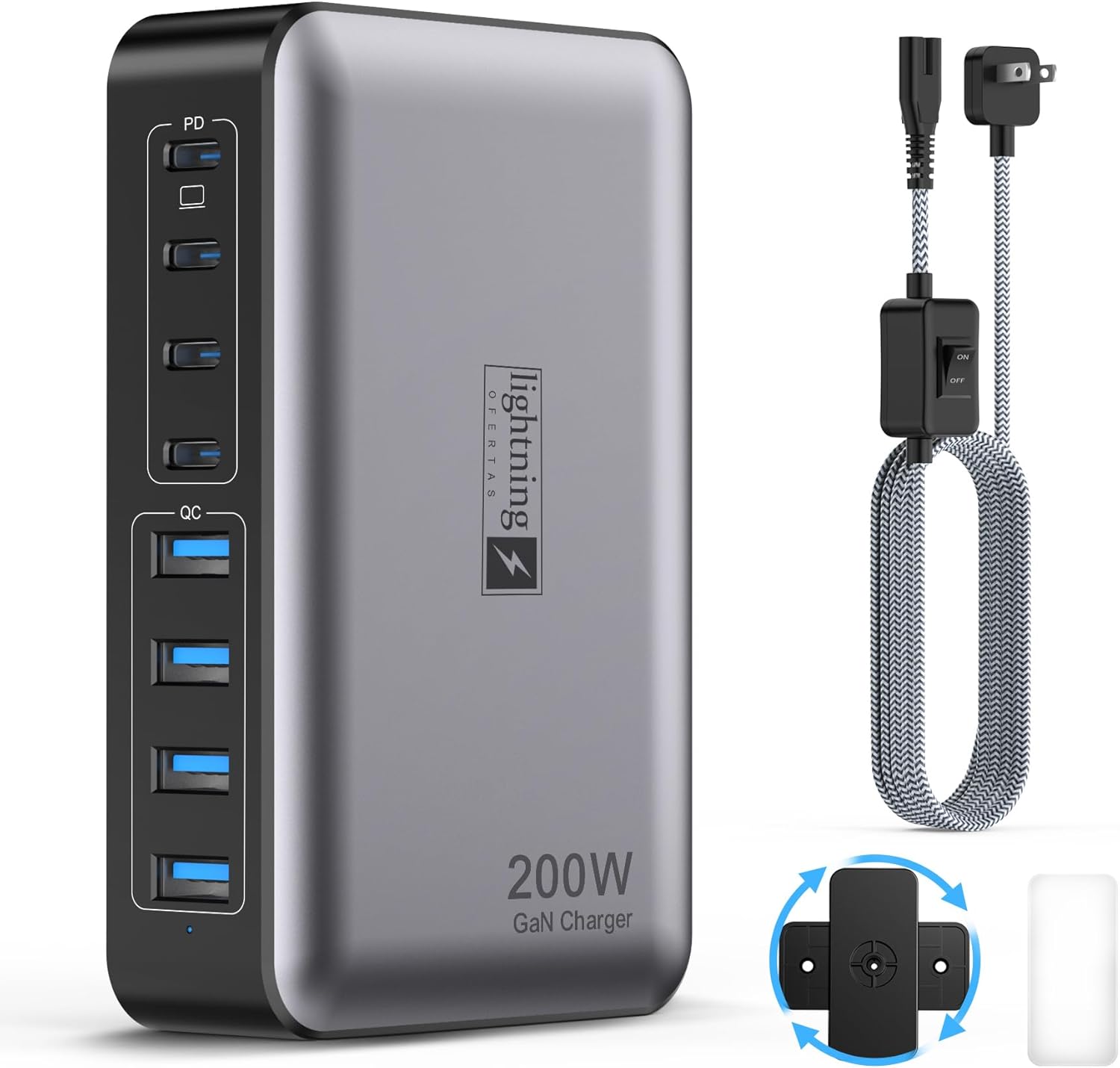 USB C Fast Charger Block 200W, 8 Ports