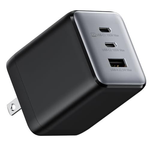 100W USB C Charger Block, Fast Wall GaN Charger, 3-Port Compact Foldable USB Power Adapter for MacBook Pro/Air, Dell XPS,iPad Pro,iPhone Series,Galaxy S25/S24,and More