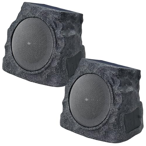 uuffoo 2-Pack Solar Powered Rock Speakers Outdoor Water-Resistant IP44 Rock Speaker with Lights RGB Colors and USB Charging for Patio Pool Party Yard Garden Outside