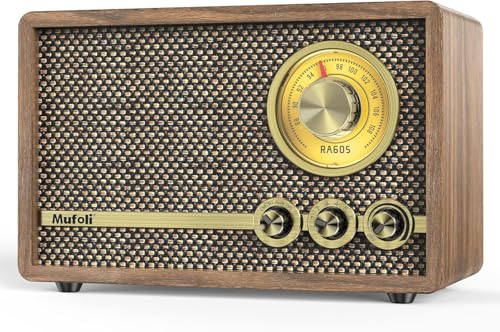 Retro Radio with Bluetooth Speaker, Vintage Bluetooth Speaker with White Noise Function, Wood FM Radio Speaker with Rotary Tuning Dial (Espresso/RA60S-G)