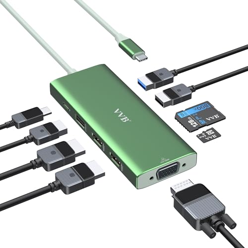 Docking Station Dual Monitor for Dell/HP/Lenovo Laptop,8K HDMI Adapter Docking Station 3 Monitors USB C Hub Multiple Adapter with 2 HDMI+8K DP+10G USB A/C+100W PD+Ethernet+SD/TF+Audio for iPhone 15