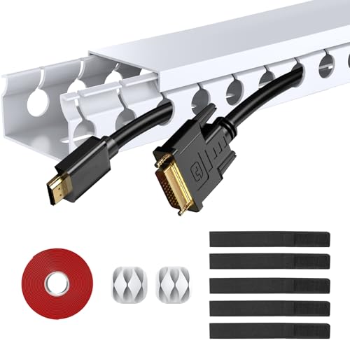 Updated White Cable Raceway Kit, 155(10x15.5) inch Open Slot Wire Covers for Cords, Cable Management System to Hide Under Desk/TV/Computer/Net/Power Cords(Pack 10)