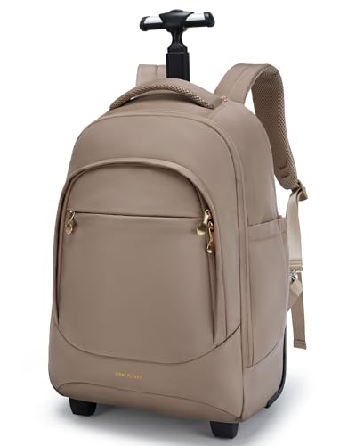 LIGHT FLIGHT 37L Rolling Travel Backpack, Water-Resistant Travel Laptop Backpacks with Wheels for Adults, 17 Inch Large Roller College Backpack Luggage Carry on, Champagne