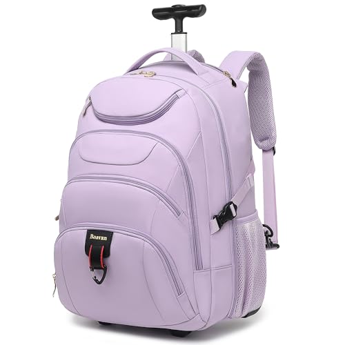 Boavan Rolling Backpack for Women, 17.3 Inch Wheeled Laptop Backpack,Large Travel CarryOn Bag for Teachers College Students, USB Charging Port Waterproof Business for Airplane Overnight Luggage,Purple