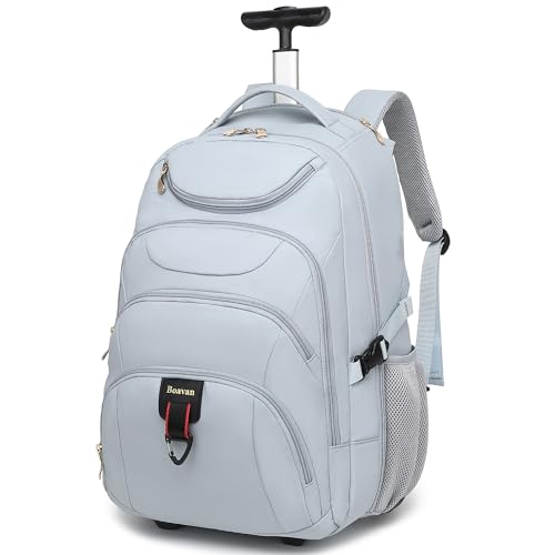Boavan Rolling Backpack for Women, 17.3 Inch Wheeled Laptop Backpack,Large Travel Carry-On Bag for Teachers College Students, USB Charging Port Waterproof Business for Airplane Overnight Luggage,Blue