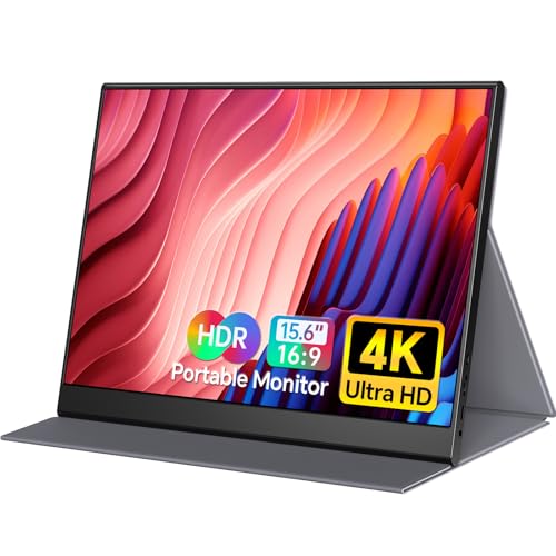 Yxk 4K Portable Monitor 15.6" 3840x2160 UHD USB-C HDMI Laptop, 100% RGB IPS Computer Gaming Display HDR Travel Speakers & Smart Cover for Laptop Xbox PS5 Switch PC Phone