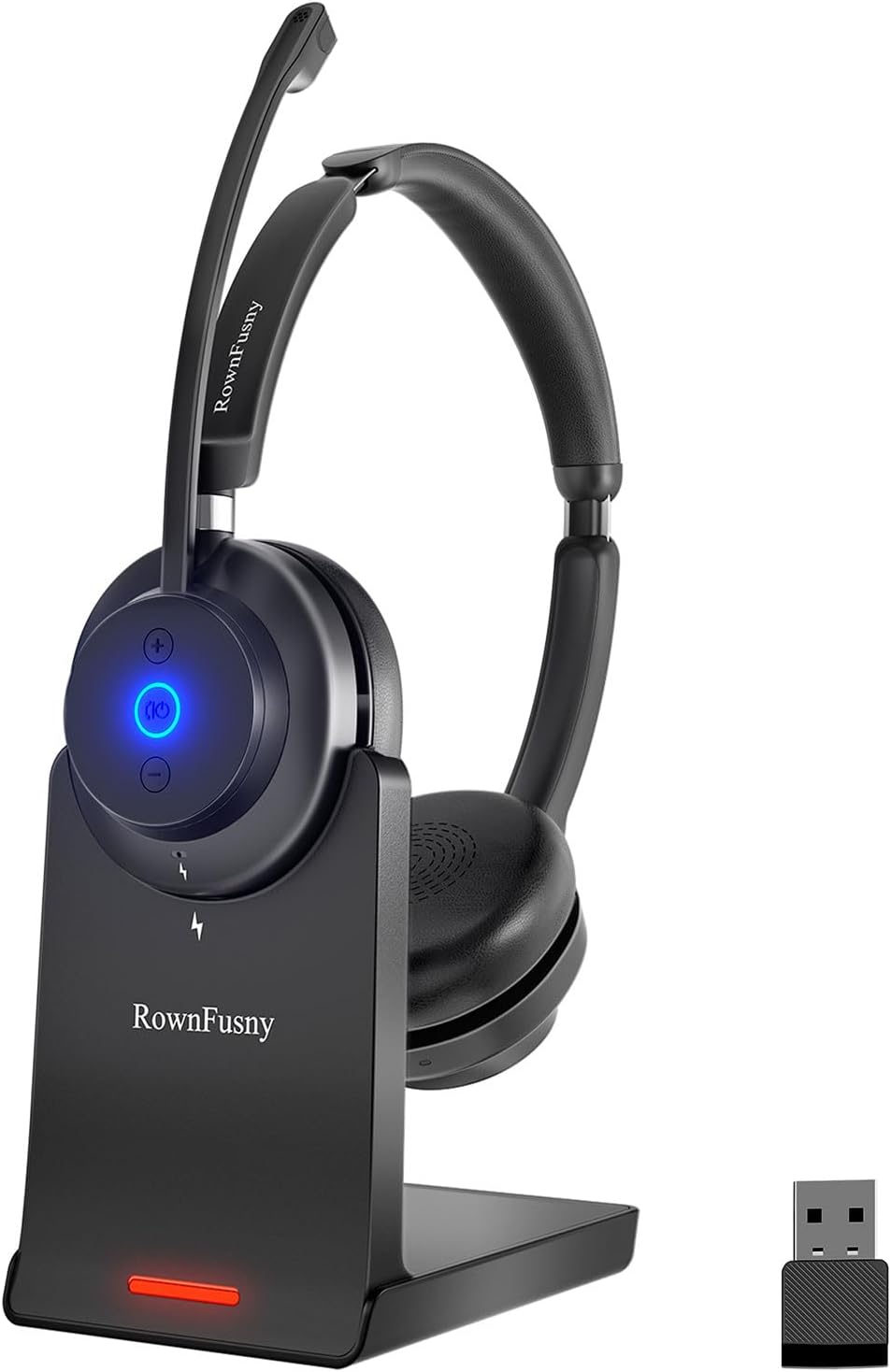 Wireless Headset with Mic for Work-Bluetooth Over Ear Headphones with Microphone,Noise Cancelling with Mute & USB Dongle for Computer/Phones/Remote Work/Call Center,Lightweight All Day Comfort