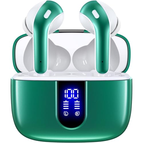 TAGRY Bluetooth Headphones True Wireless Earbuds 60H Playback LED Power Display Earphones with Wireless Charging Case IPX5 Waterproof in-Ear Ear buds with Mic for TV Smart Phone Laptop Computer Sports
